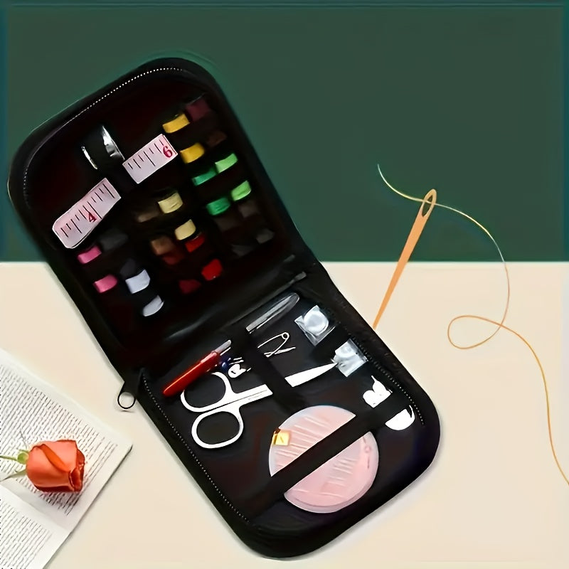 Mini juego de costura portátil - Bolsa de lona de varios colores, incluye artículos esenciales para reparaciones rápidas, viajes y mantenimiento diario. Regalo ideal para aficionados a las manualidades, estudiantes y abuel
