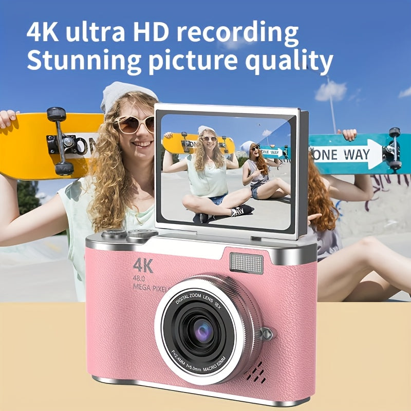 Cámara digital 4K HD con pantalla abatible de 2,4 pulgadas, videocámara profesional para vlogs y fotografía: el regalo perfecto para principiantes en Acción de Gracias y Navidad.