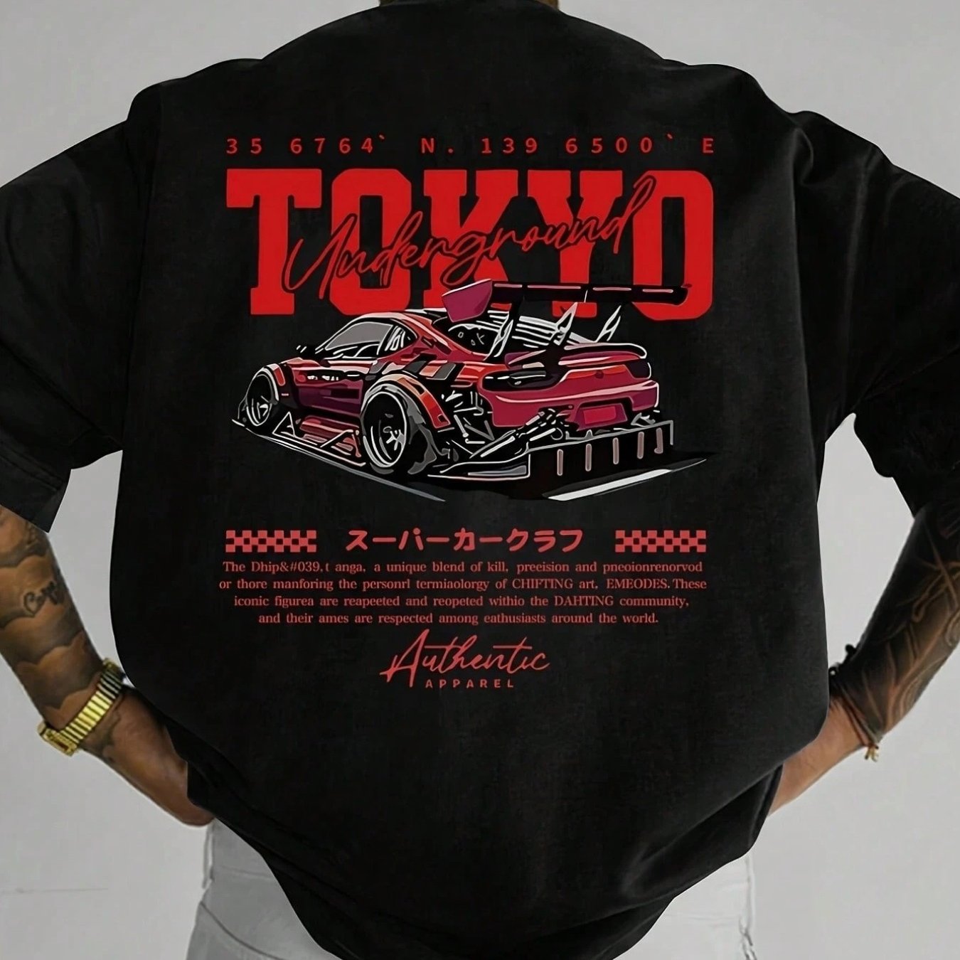 Camiseta gráfica de carreras de Tokio para hombre: diseño de ropa urbana japonesa con cultura JDM, camiseta de manga corta estilo hip-hop, tejido transpirable para ropa informal de primavera y verano y atuendos para entusia