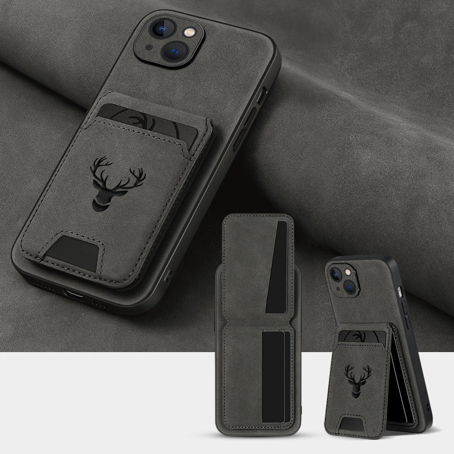 Funda tipo cartera compatible con iPhone 16E/16promax/15plus/14pro/13promax/12/11, piel sintética de lujo, tarjetero y soporte, diseño de alce.