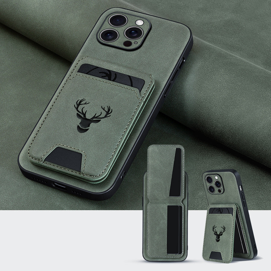 Funda tipo cartera compatible con iPhone 16E/16promax/15plus/14pro/13promax/12/11, piel sintética de lujo, tarjetero y soporte, diseño de alce.