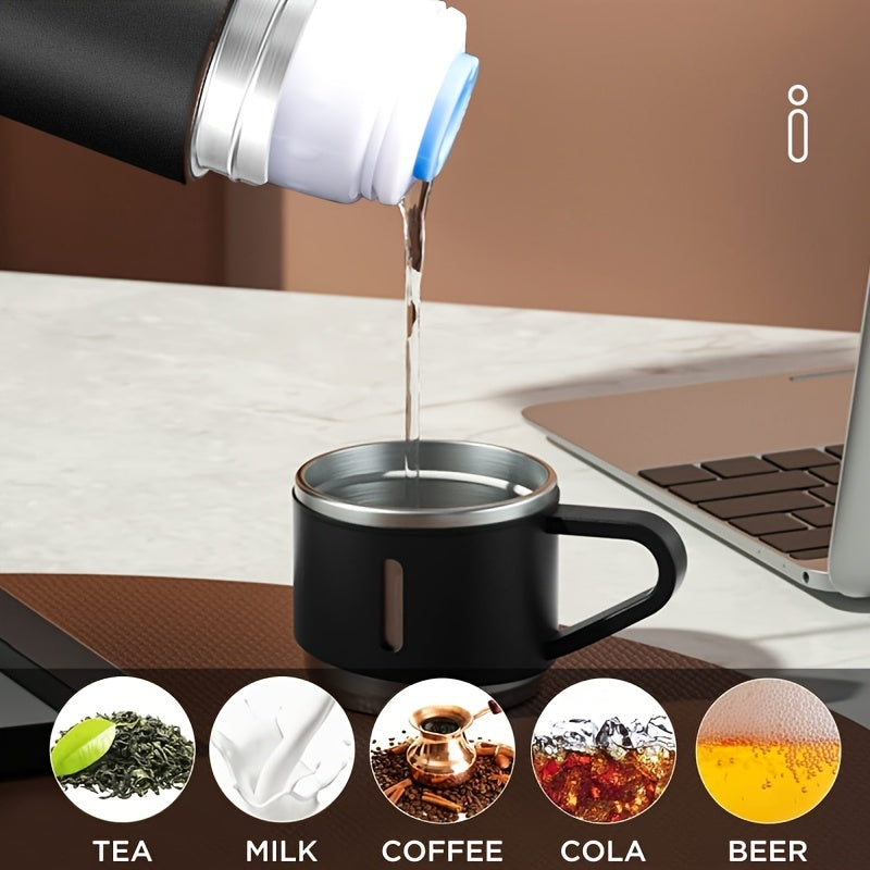 Botella térmica de acero inoxidable de 500 ml/16,9 oz con aislamiento al vacío y taza: aislamiento térmico de doble pared, taza de viaje a prueba de fugas, mantiene bebidas calientes o frías durante horas, elegante color