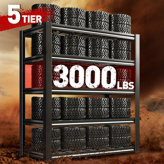 Estantería industrial REIBII de 5 niveles, resistente, con capacidad para 3000 unidades. Estantería independiente ajustable de carbono. Estantes de garaje de 183 cm de alto con fácil montaje en 10 minutos. Ideal para almac