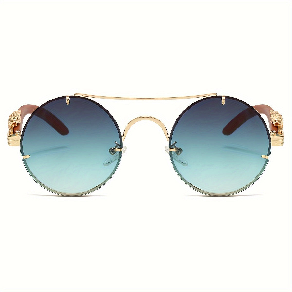 Gafas redondas unisex con doble puente, montura de metal, lentes de policarbonato antirreflejos con degradado, ideales para escalada y deportes, con bisagras con detalle de leopardo, ideales para fotografía callejera y regal