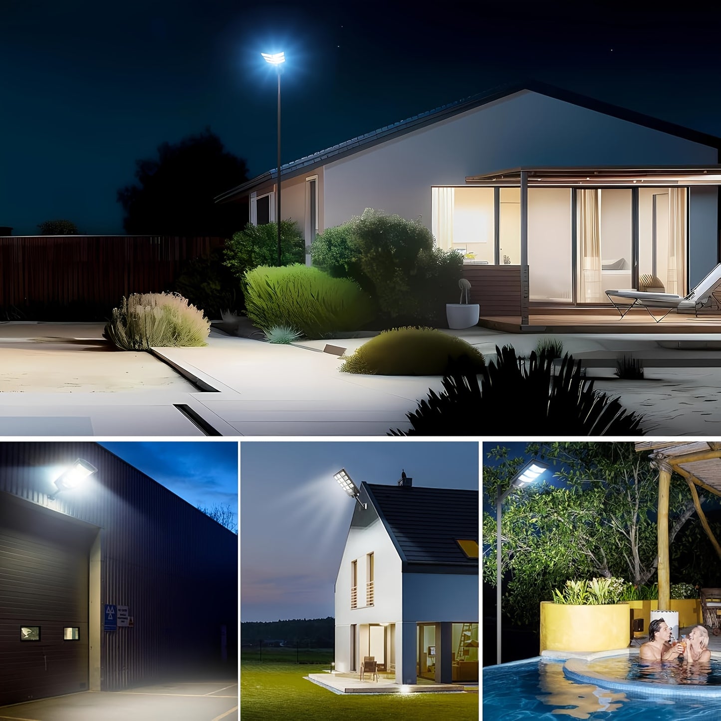 Farola solar para exteriores (paquete de 4 o 2 unidades), 400 LED, sensor impermeable de 6500 K, luz solar con control remoto, iluminación nocturna para estacionamientos comerciales, atenuación gradual.