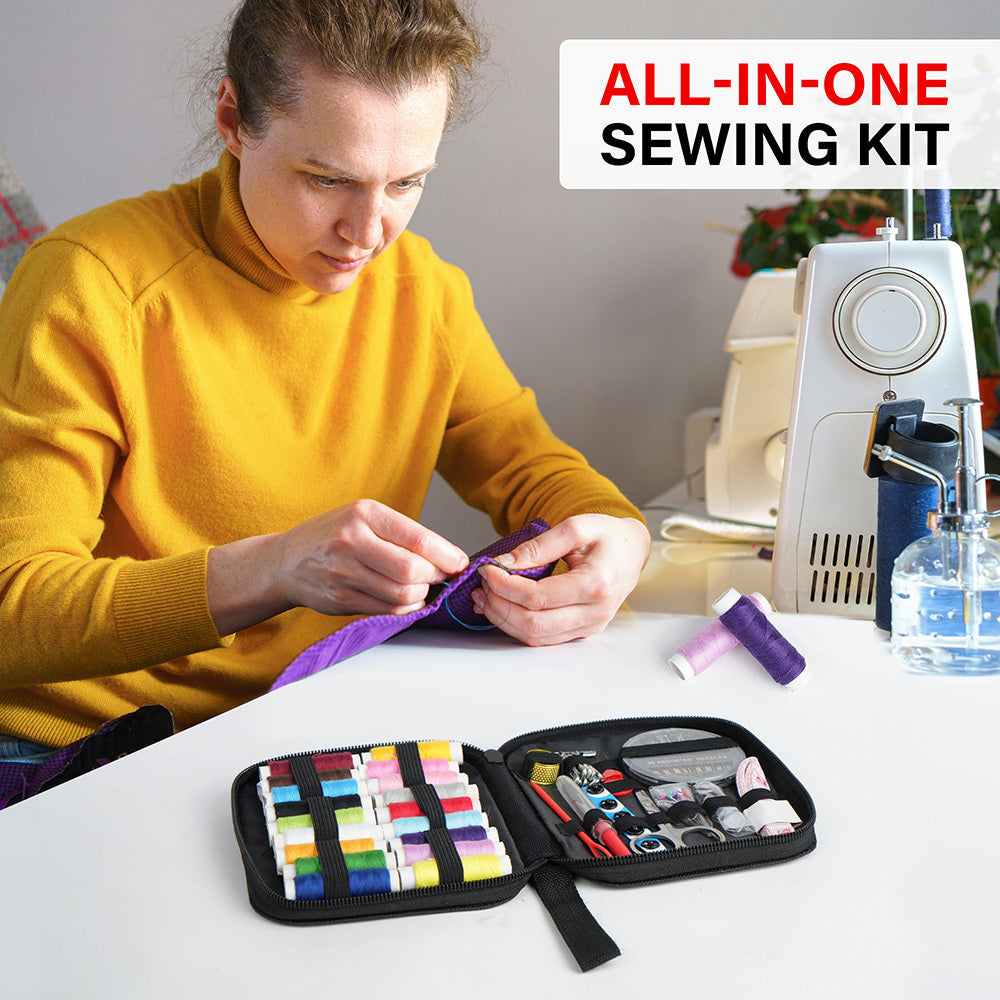 Kit de costura de 56 piezas para reparaciones de emergencia y pequeños arreglos, hilos, agujas y accesorios. Mini kit de costura de viaje básico, regalo para abuelas, mamás, amigas y adultos principiantes. Suministros de c