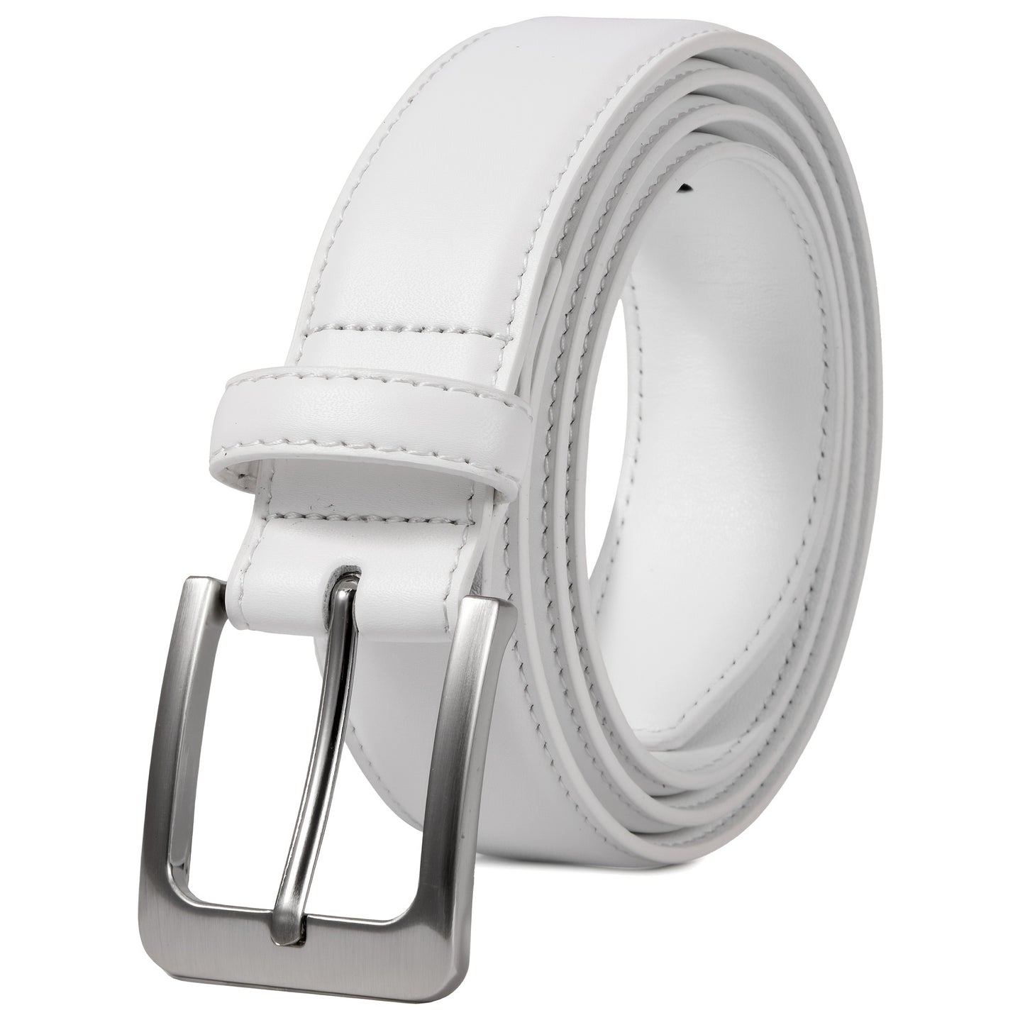 Cinturón de vestir de cuero genuino para hombre, estilo casual, con hebilla de acero inoxidable para negocios y trabajo.
