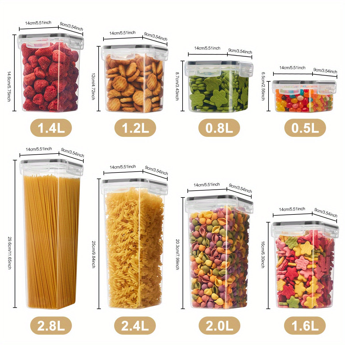 Set de organizador para alimentos. Plástico sin BPA para cereales, pastas y harina.