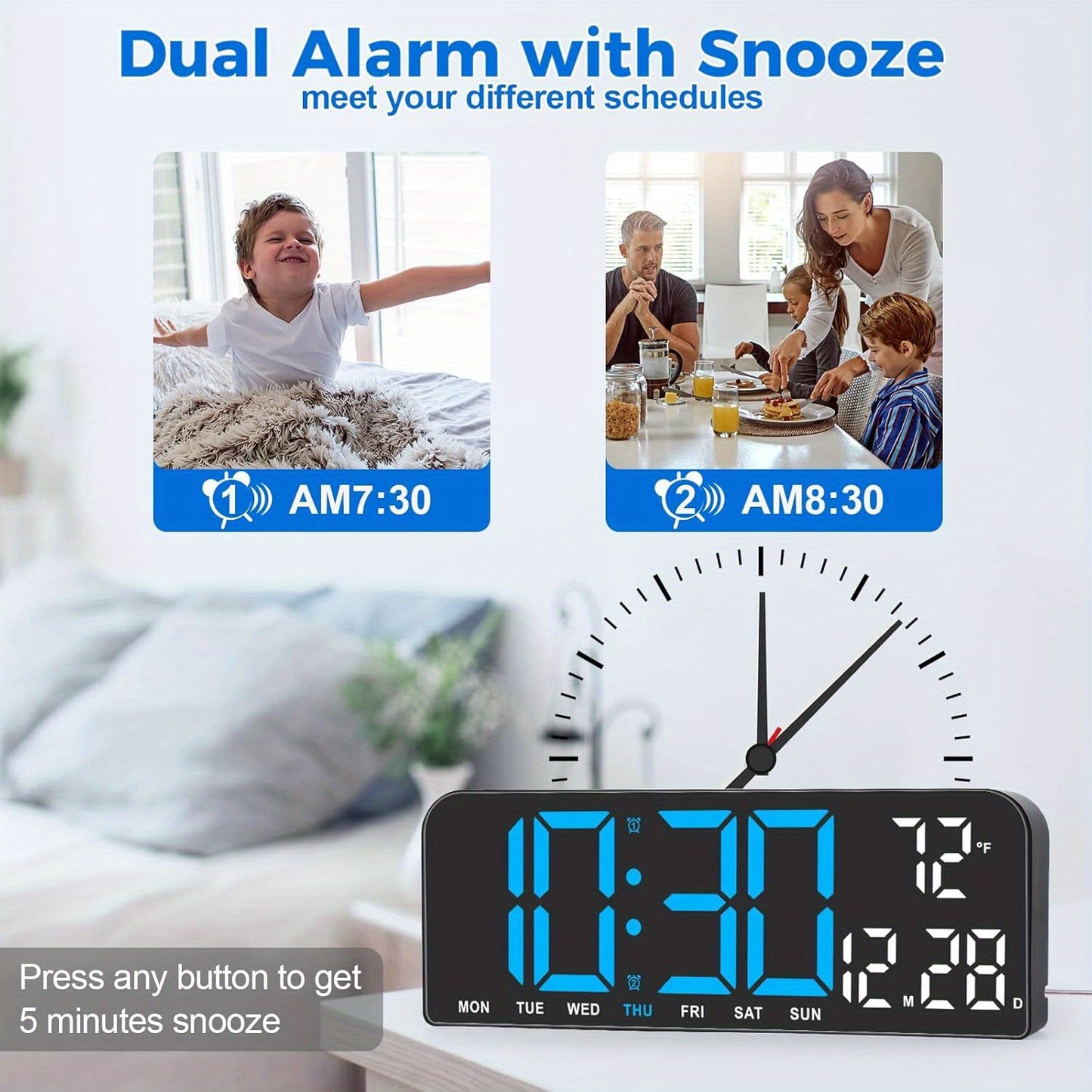 Reloj despertador digital LED extragrande con pantalla extragrande, atenuador automático y control remoto. Reloj moderno grande con temperatura, fecha, semana, temporizador/cuenta regresiva, modo 12/24 h, pantalla LED fácil