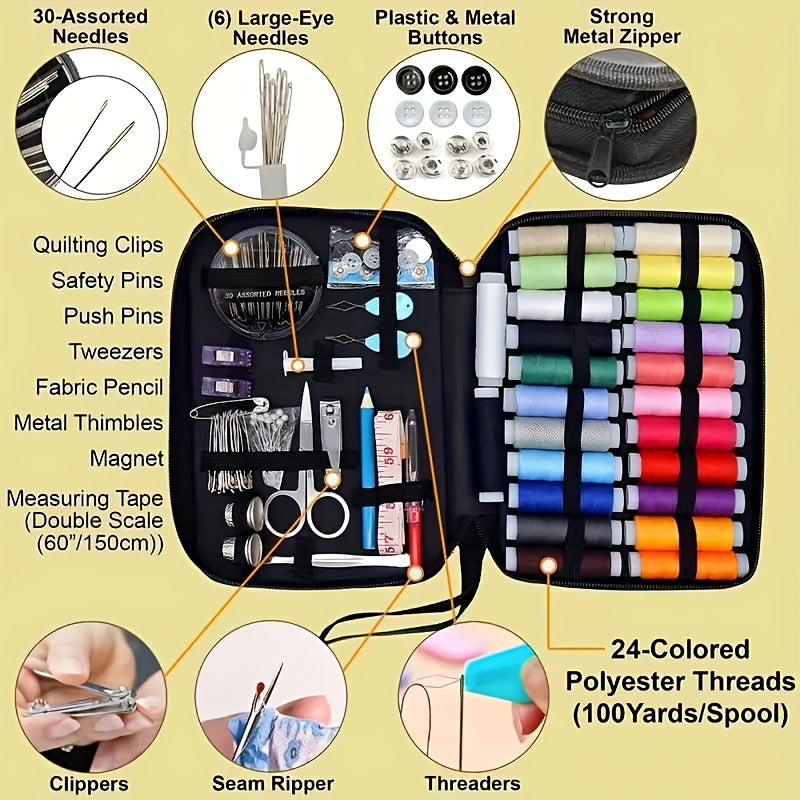 Mini juego de costura portátil - Bolsa de lona de varios colores, incluye artículos esenciales para reparaciones rápidas, viajes y mantenimiento diario. Regalo ideal para aficionados a las manualidades, estudiantes y abuel
