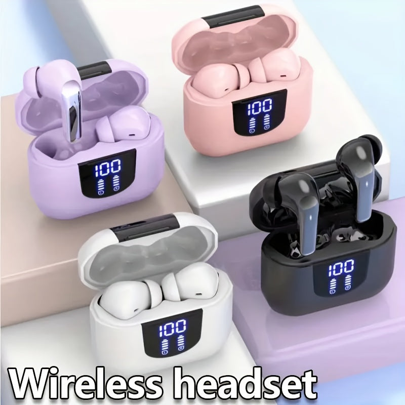 Auriculares inalámbricos de 5.5" con sonido estéreo de graves, micrófono con cancelación de ruido y pantalla LED, intraaurales, 40 horas de reproducción, ideales para portátiles, tabletas, teléfonos móviles y para pra