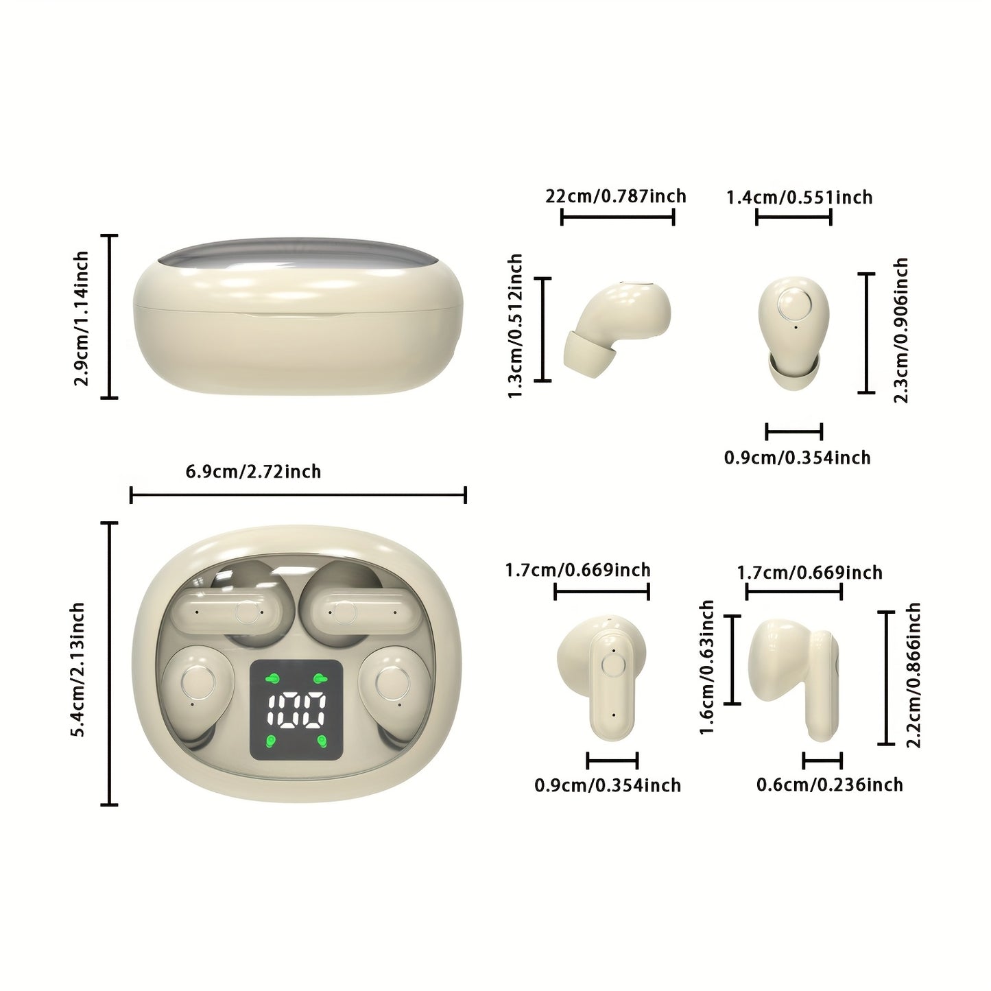Auriculares inalámbricos deportivos ultracompactos con mango corto, estéreo de graves Hi-Fi, calidad de sonido dual 5.4, reducción de ruido cómoda, pantalla digital de alta definición con micrófono, tiempo de espera ult