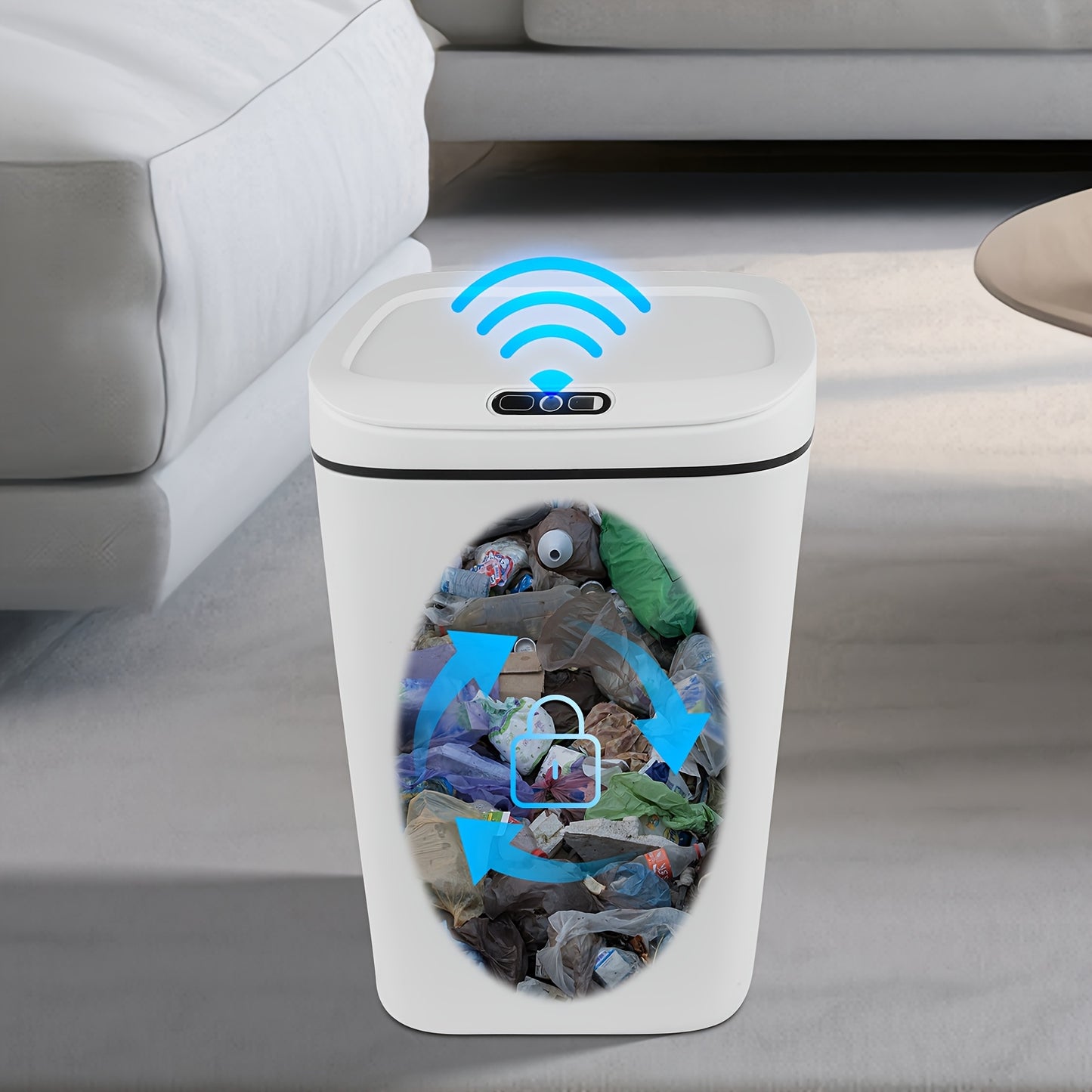 Basureros inteligentes con sensor de movimiento, manos libres, eléctricos para cocinas y baños, ideales para oficinas, hoteles, cocinas, dormitorios, baños, espacios públicos y exteriores.