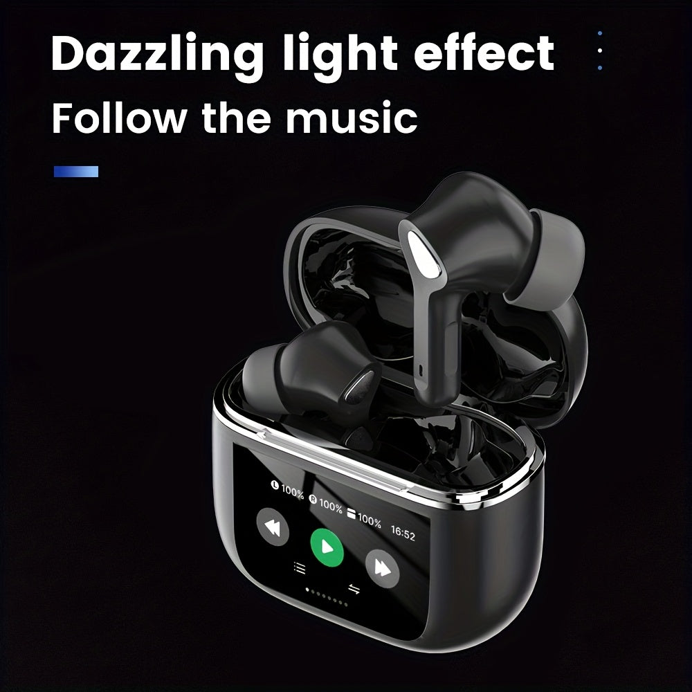 Auriculares inalámbricos con pantalla táctil de 5.3", batería de larga duración de 50 h, graves profundos, micrófono HD, aptos para teléfonos móviles, tabletas y portátiles. Auriculares inalámbricos con carga inalám