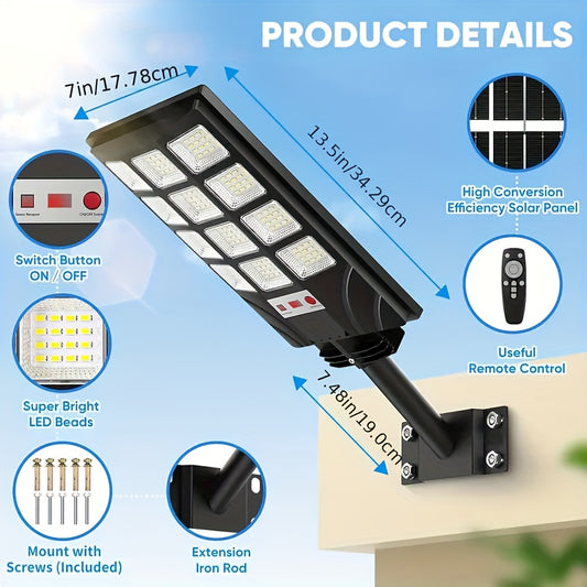 Farola solar para exteriores (paquete de 4 o 2 unidades), 400 LED, sensor impermeable de 6500 K, luz solar con control remoto, iluminación nocturna para estacionamientos comerciales, atenuación gradual.