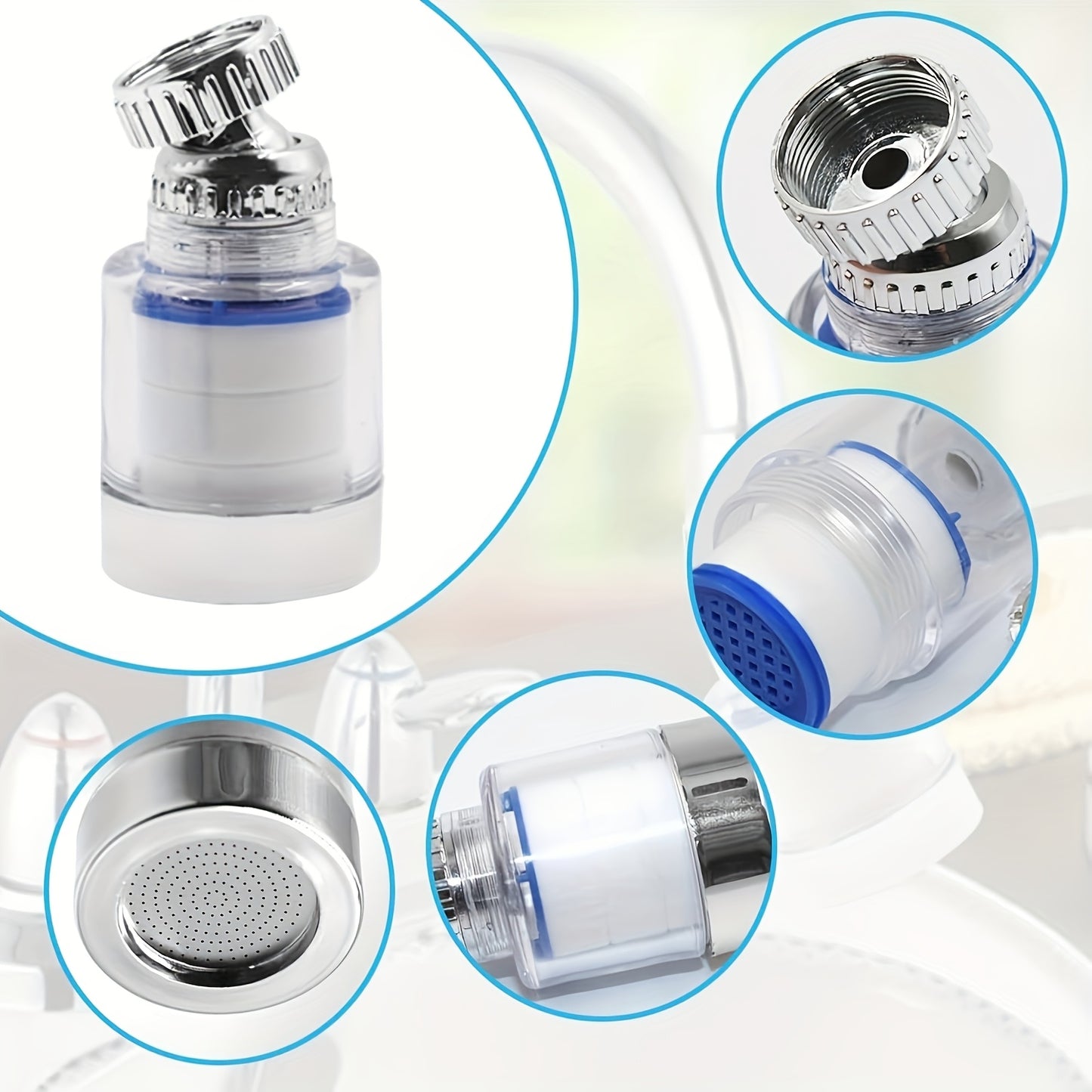 Grifo purificador de agua (juego de 7/14 piezas), grifo purificador de agua multifuncional con filtro reemplazable, apto para cocina, lavabo, inodoro y ducha. No requiere electricidad. Compatible con roscas estándar, fácil