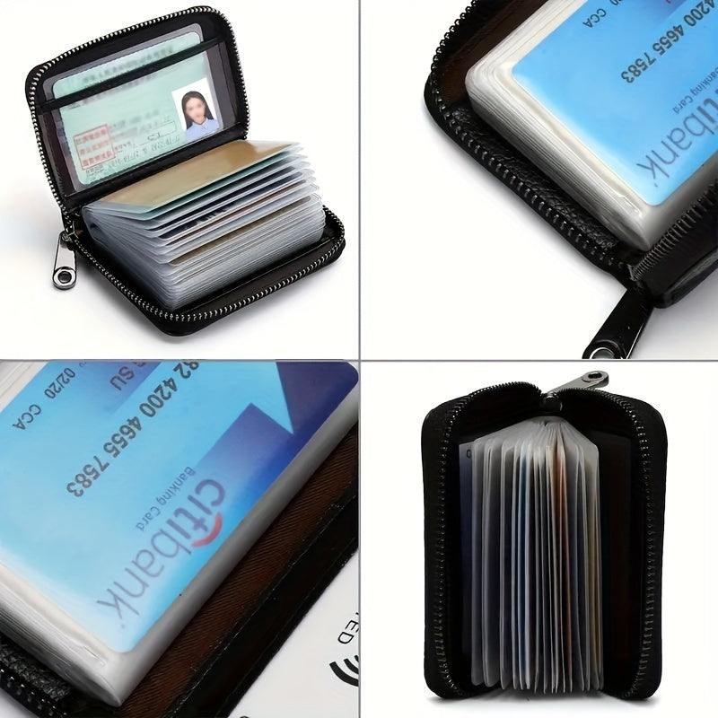 Cartera ultrafina de piel sintética con bloqueo RFID para hombre: 20 ranuras para tarjetas + 2 para DNI, cierre de cremallera seguro, diseño minimalista y elegante, resistente para uso diario y profesional, regalo perfecto