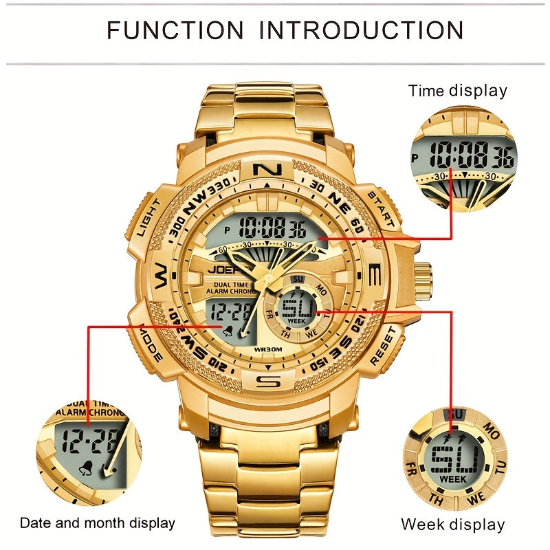 Reloj analógico y digital JOEFOX para hombre con esfera grande y doble pantalla, cronógrafo, alta calidad 24 horas, brújula multisensor, calendario, alarma y cronómetro. Reloj deportivo de lujo con retroiluminación LED,