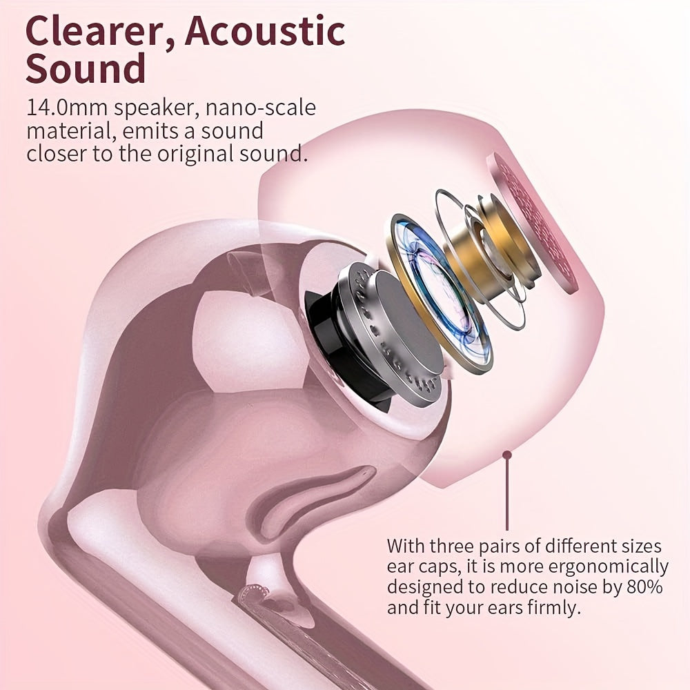 Auriculares inalámbricos 5.3 con sonido estéreo de graves, micrófono con cancelación de ruido y pantalla LED, intraaurales, 40 horas de reproducción, aptos para portátiles, tabletas, teléfonos móviles y para practicar