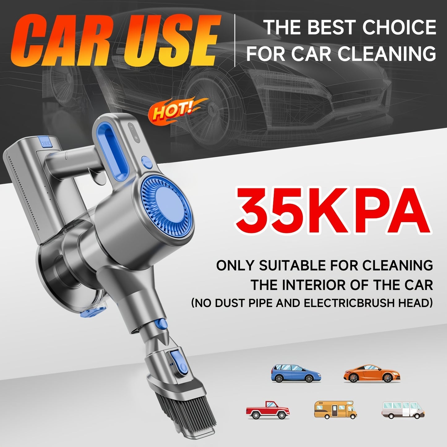 Aspiradora ligera de 35-45 kPa con LED verde mejorado, cepillo antienredos, batería extraíble, múltiples niveles de succión, hasta 45 minutos de autonomía, accesorio para coche de mujer, aspiradora para alfombras, pelo d