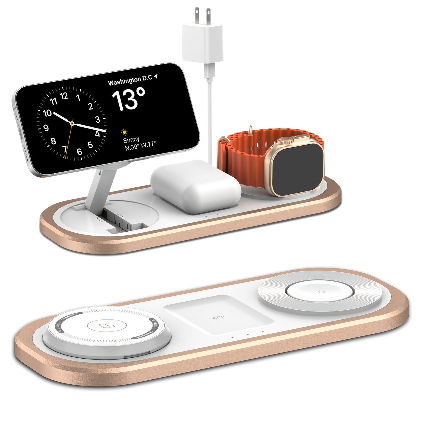 Cargador inalámbrico 3 en 1 de 15 W para iPhone, estación de carga plegable para iPhone 16/15/14/13/12/Pro Max/Pro/Mini/Plus, compatible con iWatch 10/9/8/7/SE/6/5/4/3/2/1/Ultra 2/Ultra y AirPods Pro/2/3/4.