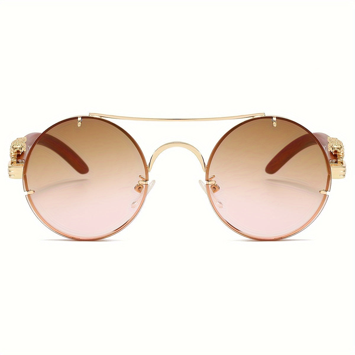 Gafas redondas unisex con doble puente, montura de metal, lentes de policarbonato antirreflejos con degradado, ideales para escalada y deportes, con bisagras con detalle de leopardo, ideales para fotografía callejera y regal