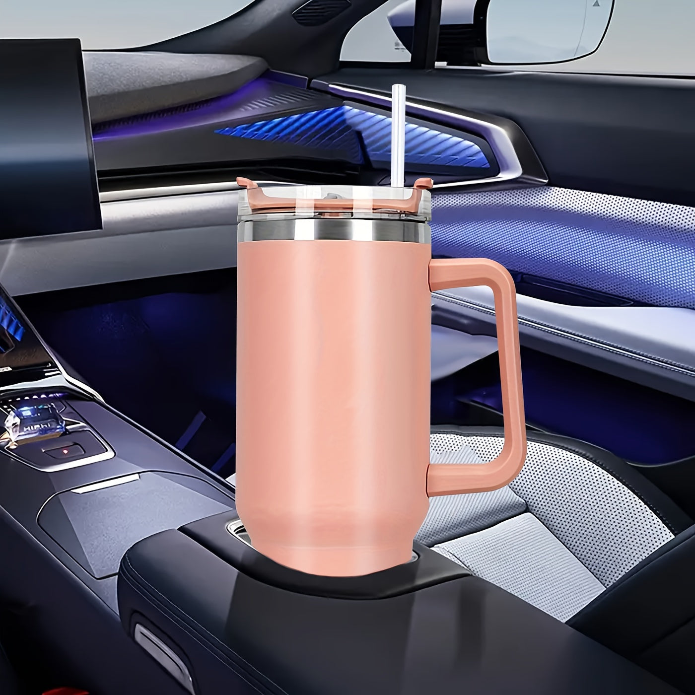Vaso de acero inoxidable de 1,2 litros con asa y tapa con pajita, taza térmica de viaje para deportes, fitness y actividades al aire libre, reutilizable para coche, botella de agua de gran capacidad (1,2 litros), varios colo