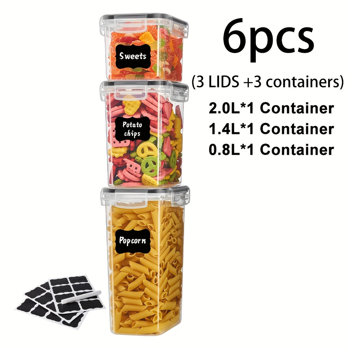 Set de organizador para alimentos. Plástico sin BPA para cereales, pastas y harina.