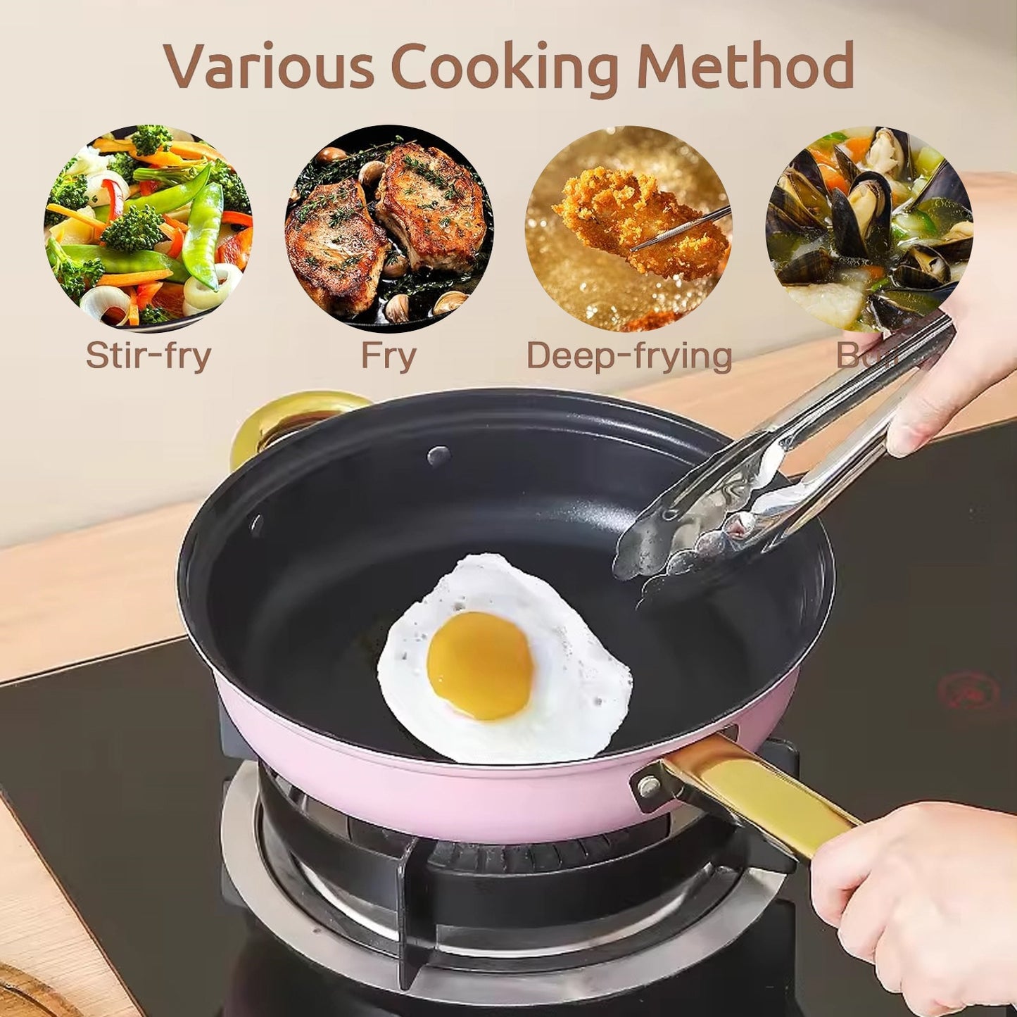 set de 12 ollas de acero inoxidable con tapa de vidrio y mango de acero inoxidable 16/ 18/20/22/24 cm.