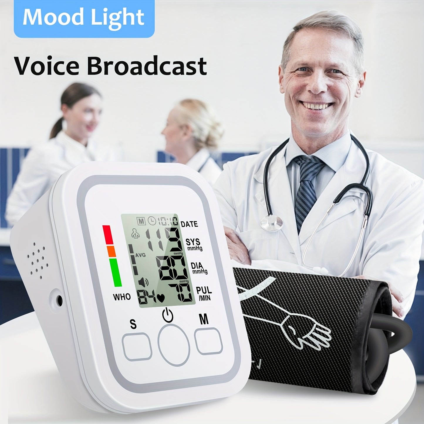 Tensiómetro portátil de brazo todo en uno | Pantalla LCD grande, control con un solo toque, informes de voz, alertas de hipertensión, memoria de 2x99, brazalete ajustable | Imprescindible para el hogar y viajes, ideal para