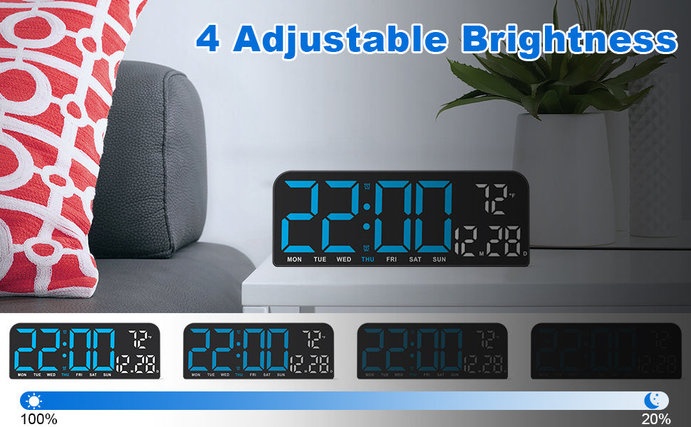 Reloj despertador digital LED extragrande con pantalla extragrande, atenuador automático y control remoto. Reloj moderno grande con temperatura, fecha, semana, temporizador/cuenta regresiva, modo 12/24 h, pantalla LED fácil