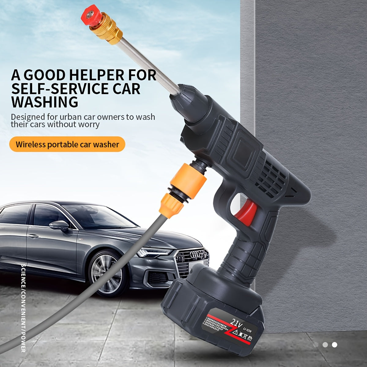 Hidrolavadora inalámbrica con batería recargable, ideal para auto, patio, entrada, jardín y zonas verdes. Boquilla de espuma de acero inoxidable, herramienta portátil para lavado de autos. NAUDHENM
