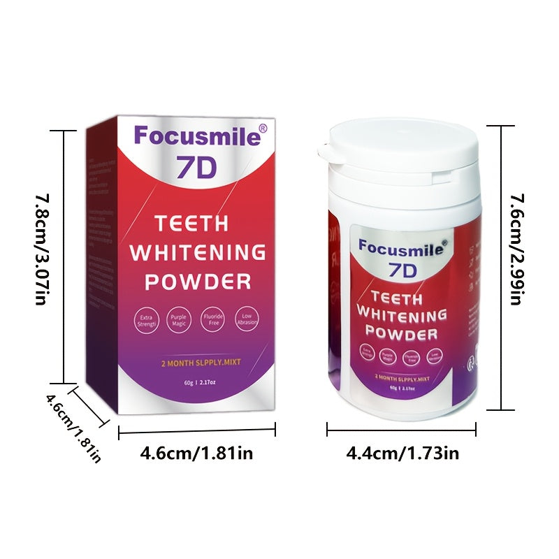 Polvo dental  morado FOCUSMILE - PAP, con saber refrescante a menta que elimina la suciedad de los dientes. No sensible.