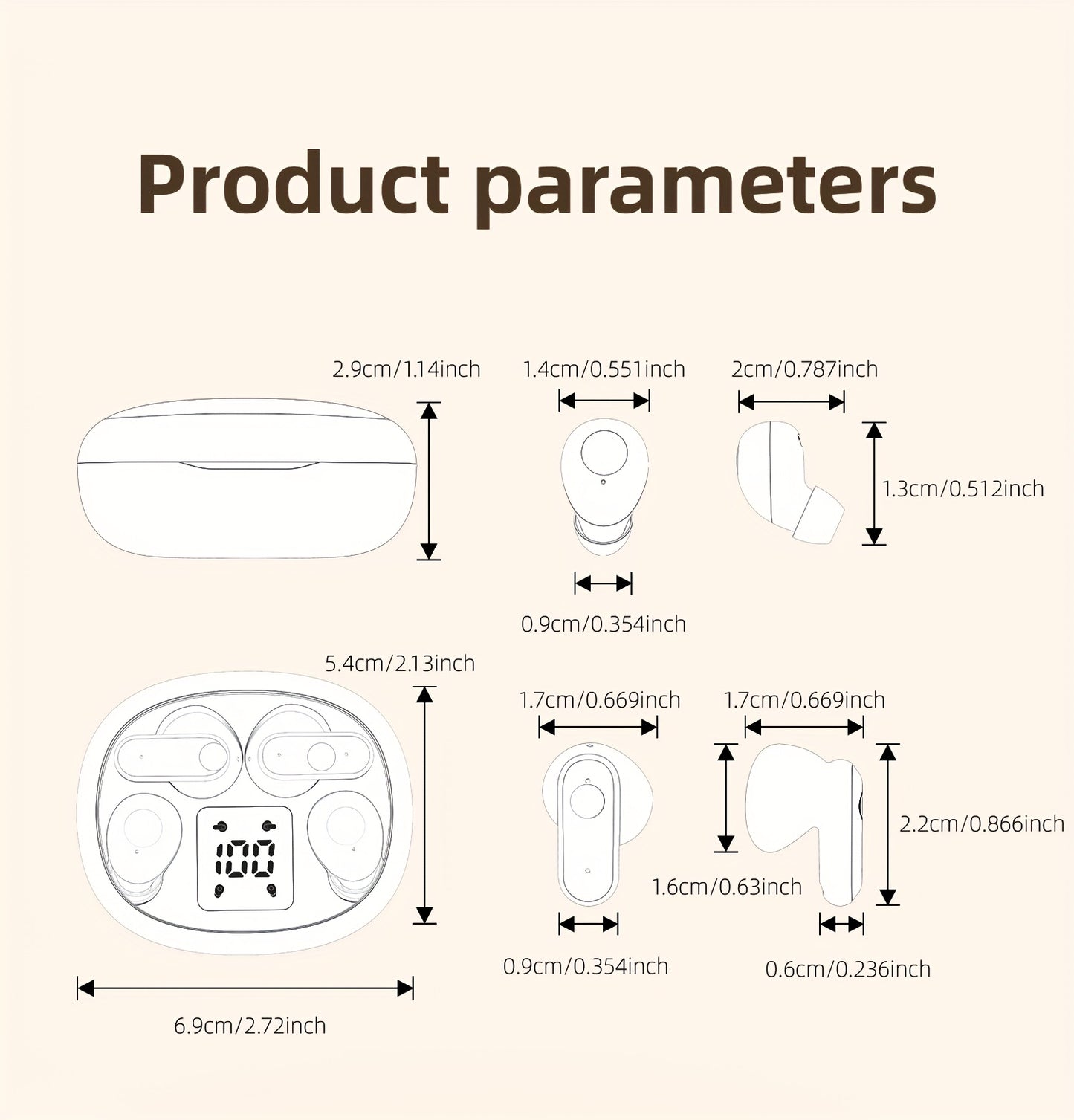 Auriculares inalámbricos deportivos ultracompactos con mango corto, estéreo de graves Hi-Fi, calidad de sonido dual 5.4, reducción de ruido cómoda, pantalla digital de alta definición con micrófono, tiempo de espera ult