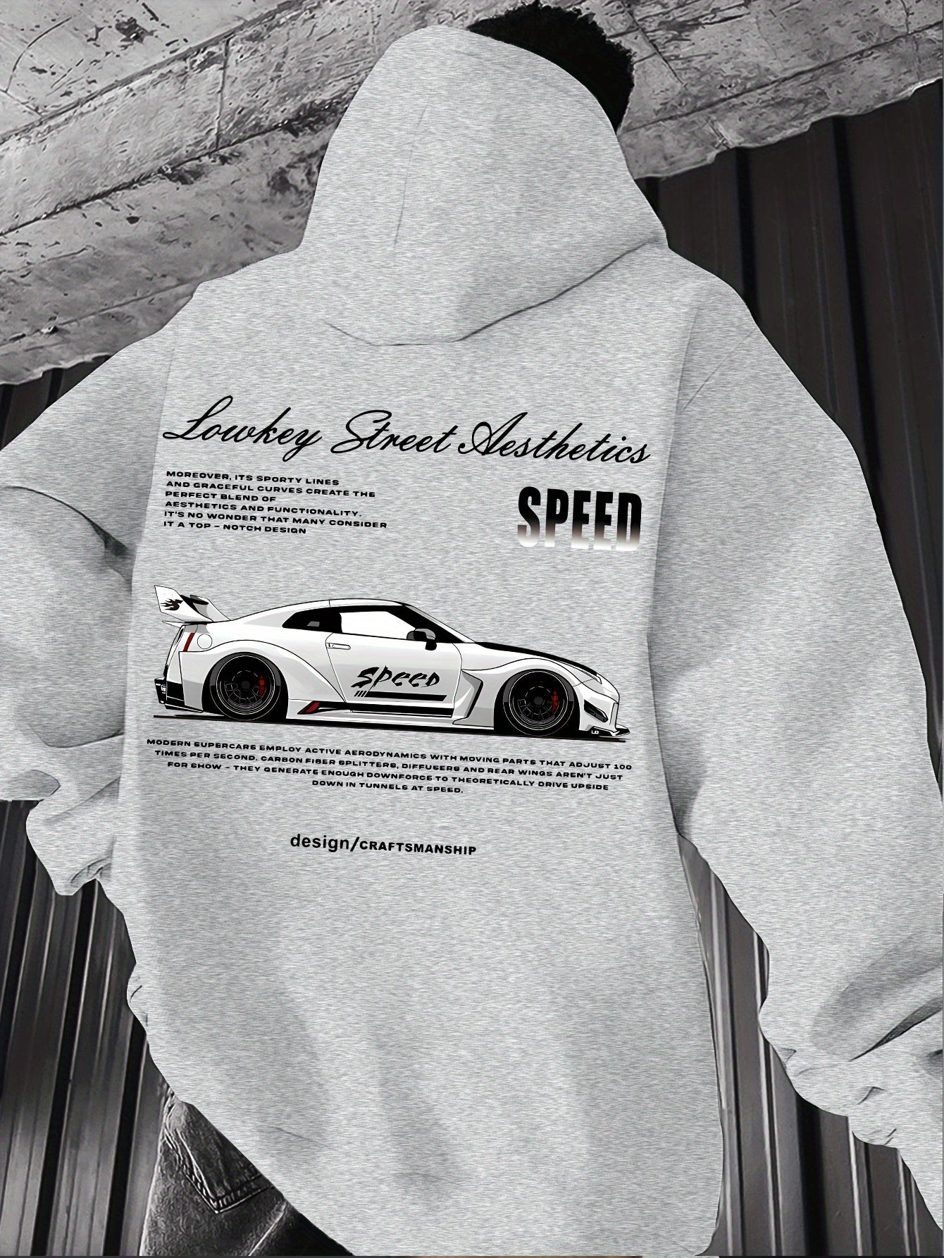 Sudadera con capucha de carreras estilo JDM para hombre con texto en japonés y rayas de velocidad. Ropa para entusiastas de motos y coches. Estampado gráfico de motos. Manga larga de corte regular. Sudadera informal lavable