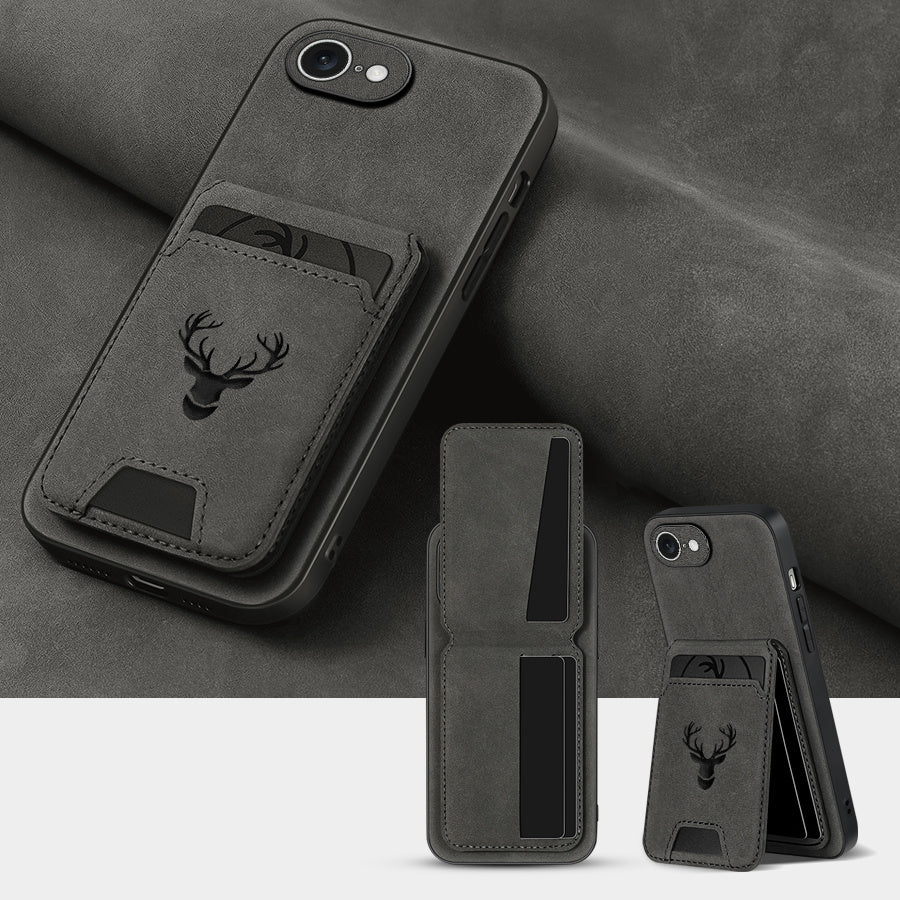 Funda tipo cartera compatible con iPhone 16E/16promax/15plus/14pro/13promax/12/11, piel sintética de lujo, tarjetero y soporte, diseño de alce.