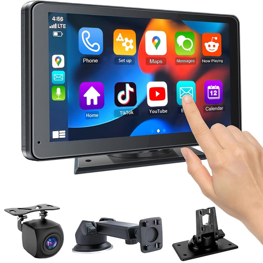 Pantalla inalámbrica para coche de 7 pulgadas (2025), con audio, pantalla táctil de ultraalta definición, cámara de marcha atrás de 1080p, grabadora de conducción, conexión inalámbrica, navegación GPS, compatible con