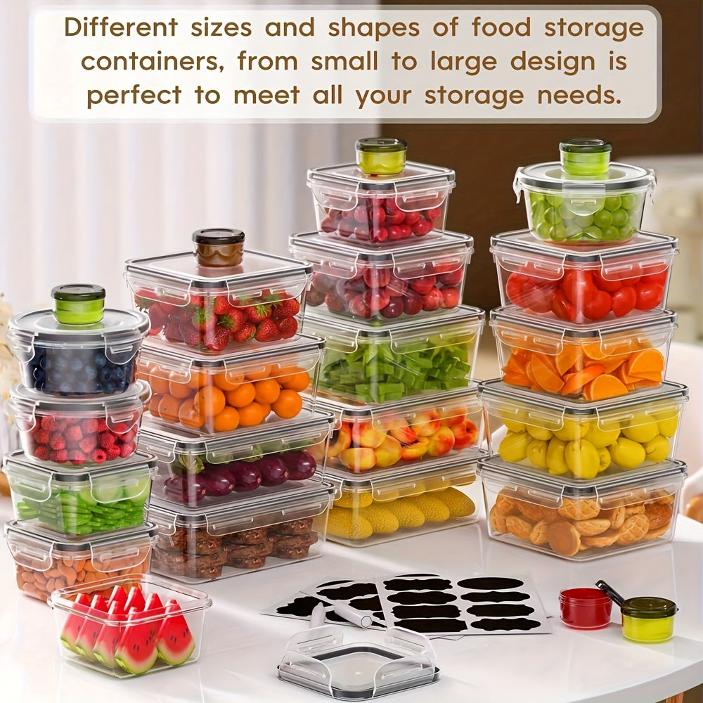 Juego de 48 recipientes de almacenamiento de alimentos de lujo de alta calidad: diseño sellado, libre de BPA, tapa fácil de cerrar, apilable y apto para microondas; incluye 24 recipientes, 24 tapas, etiquetas gratuitas y ro