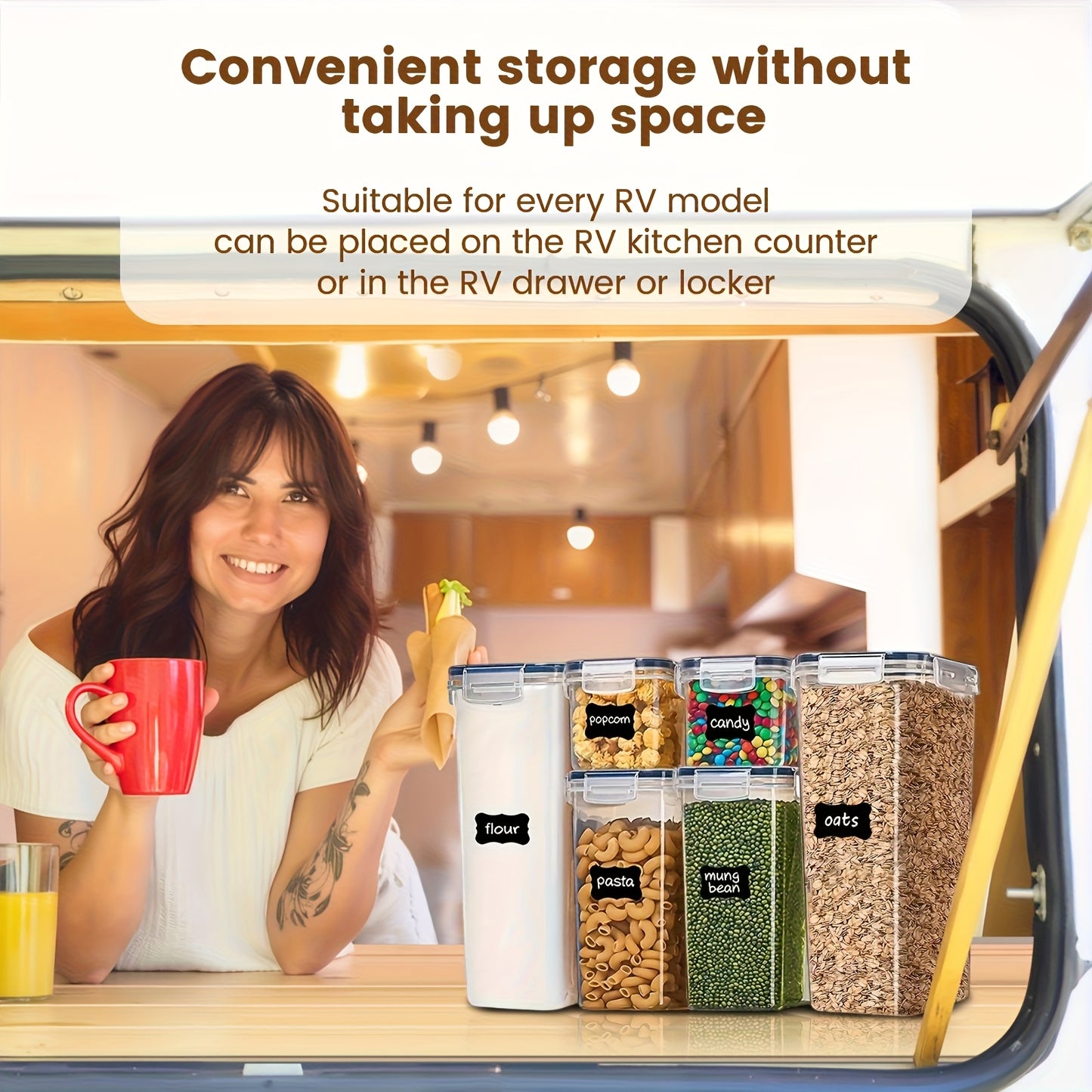 Set de organizador para alimentos. Plástico sin BPA para cereales, pastas y harina.