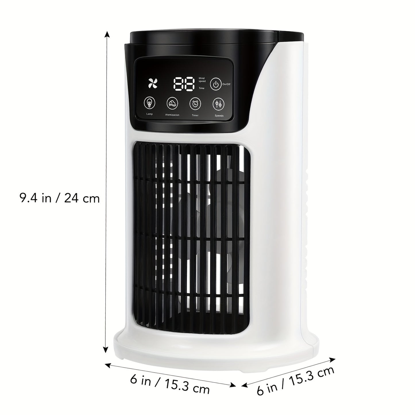 Aire acondicionado portátil 3 en 1, humidificador y ventilador con luz ambiental. Alimentación por USB para uso en interiores y exteriores. Diseño compacto para oficina y hogar. Elegante humidificador portátil en blanco y