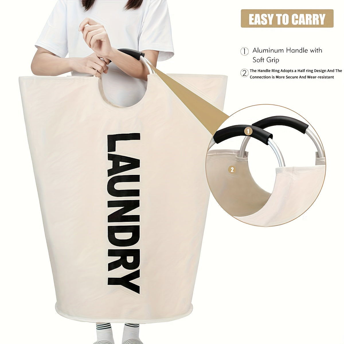 Cesta grande para la ropa sucia con bolsa plegable, percha alta independiente, cesto plegable para la ropa sucia, cesta de alta calidad. El asa tiene un diseño de medio anillo que la fija y la hace más segura y resistente a
