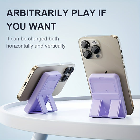 Mini banco de energía magnético de carga rápida de 10000 mAh con soporte - Cargador portátil dual USB-C, soporte magnético, batería de litio para avión - Paquete externo para iPhone, tabletas y teléfonos inteligentes