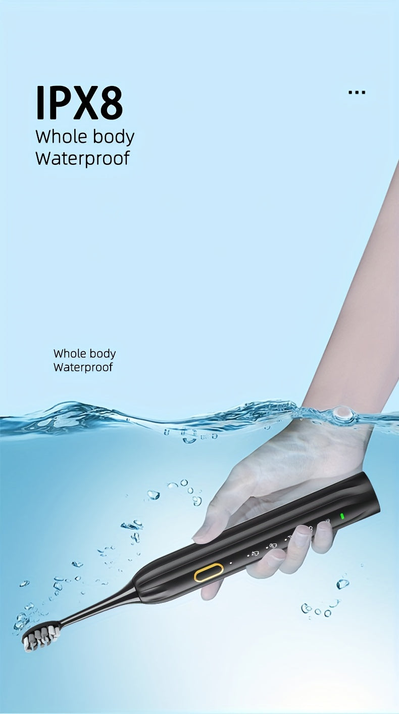 Cepillo de dientes eléctrico sónico resistente al agua IPX8 con carga USB, ideal para parejas, con cabezal reemplazable y eje metálico, temporizador inteligente y 5 cabezales de repuesto.