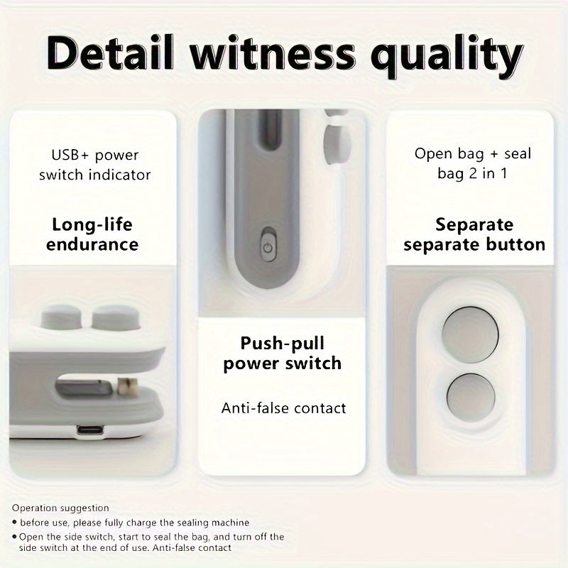 Selladora de bolsas USB, portátil para refrigerios, almuerzos y viajes. Cierre magnético (1 Unidad)