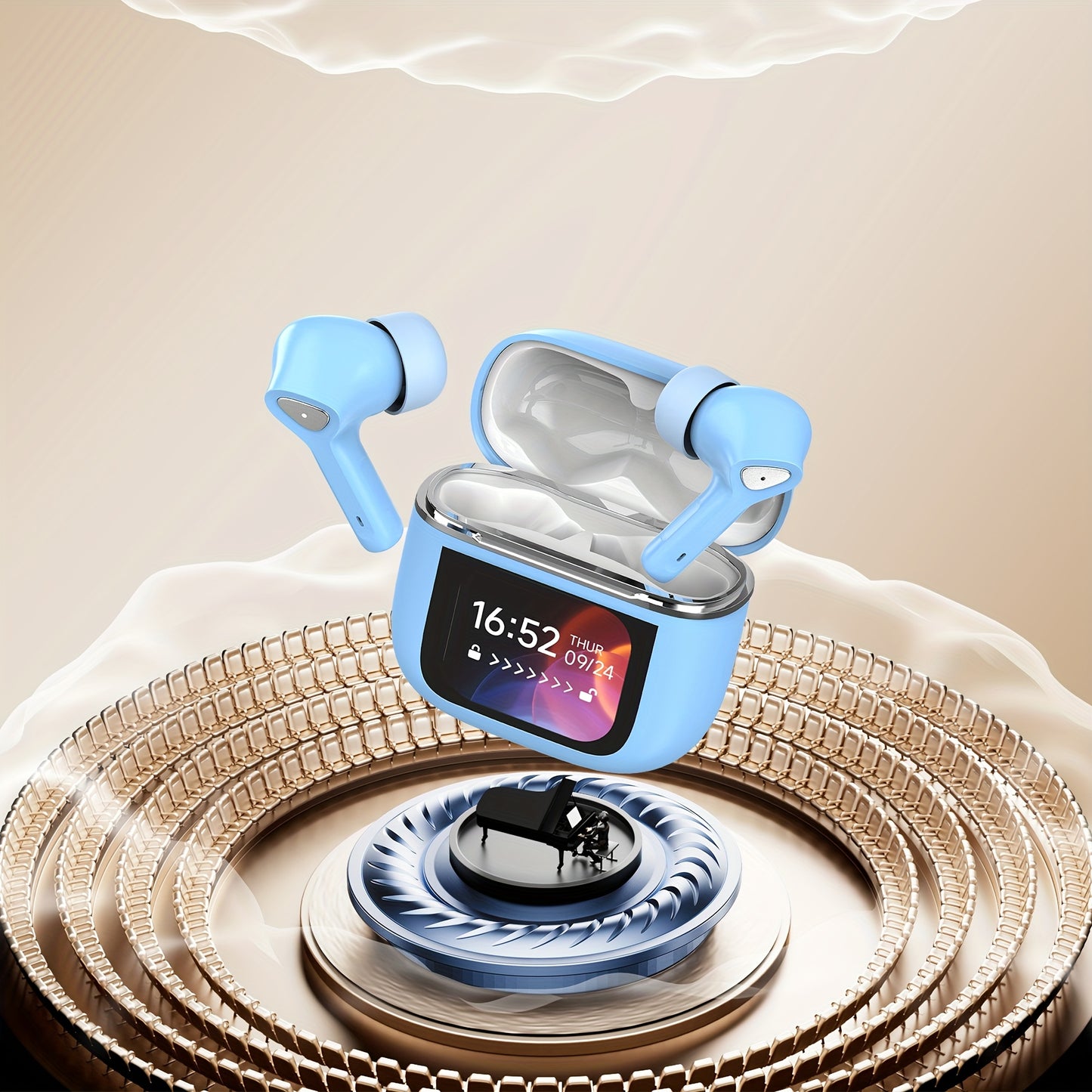 Auriculares inalámbricos con pantalla táctil de 5.3", batería de larga duración de 50 h, graves profundos, micrófono HD, aptos para teléfonos móviles, tabletas y portátiles. Auriculares inalámbricos con carga inalám