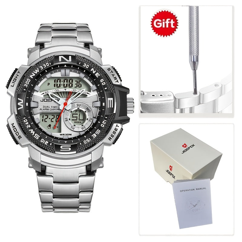 Reloj analógico y digital JOEFOX para hombre con esfera grande y doble pantalla, cronógrafo, alta calidad 24 horas, brújula multisensor, calendario, alarma y cronómetro. Reloj deportivo de lujo con retroiluminación LED,