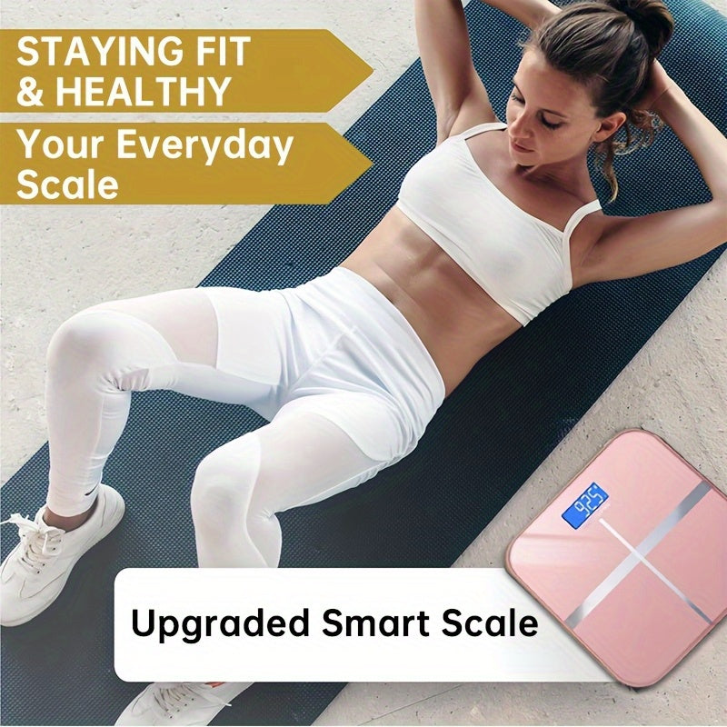 Báscula electrónica de baño inteligente de alta precisión y alta resistencia de 400 lb, diseño mejorado, superficie ampliada, número ilimitado de usuarios, reconocimiento automático, pantalla LCD HD y pantalla de tempe
