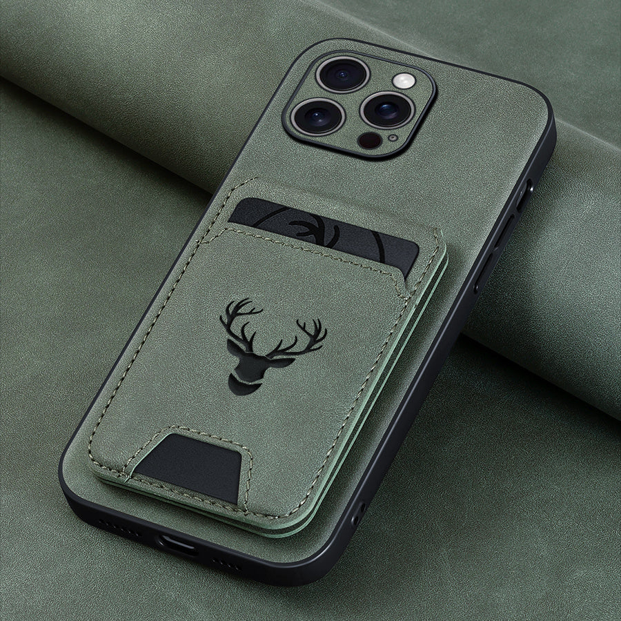 Funda tipo cartera compatible con iPhone 16E/16promax/15plus/14pro/13promax/12/11, piel sintética de lujo, tarjetero y soporte, diseño de alce.