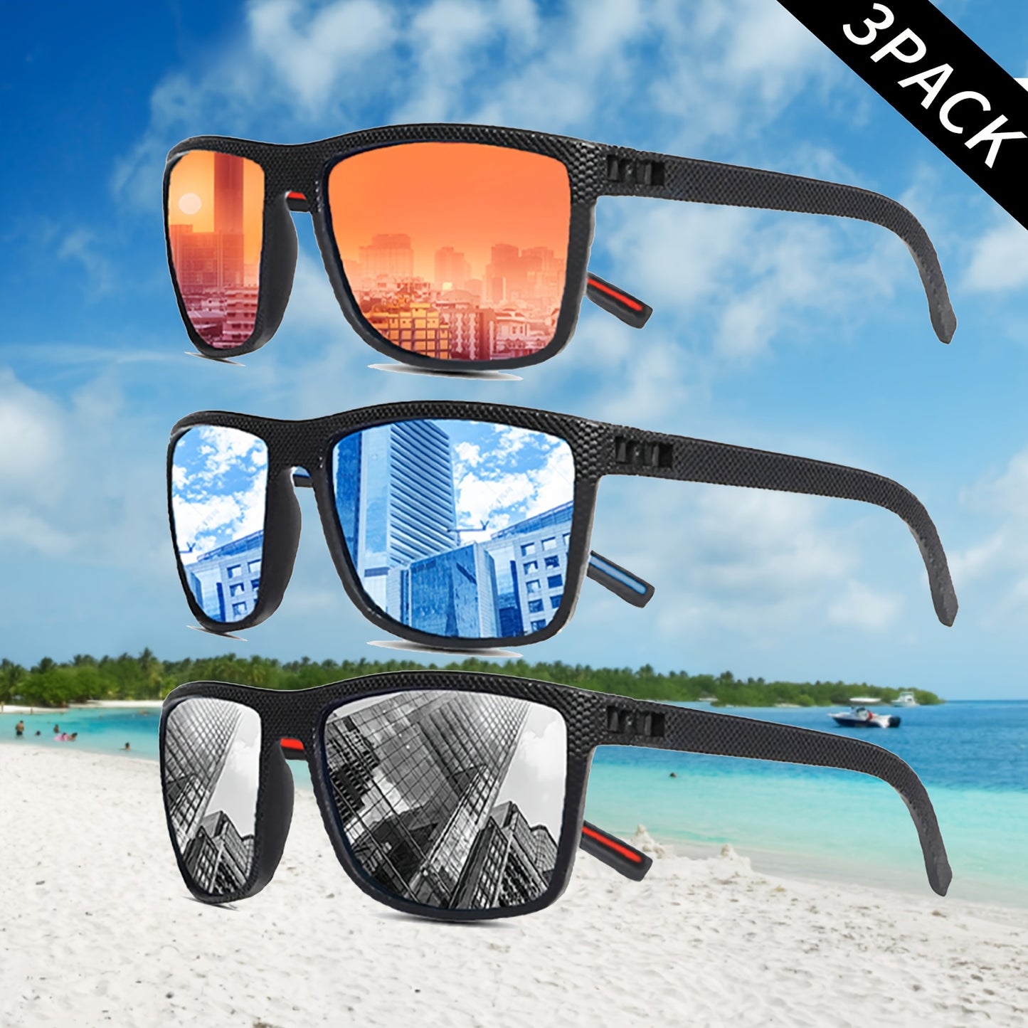 3 pares de gafas polarizadas para hombre y mujer, ligeras, clásicas, cuadradas, deportivas, resistentes a los rayos UV, ideales para ciclismo, conducción, running y pesca.