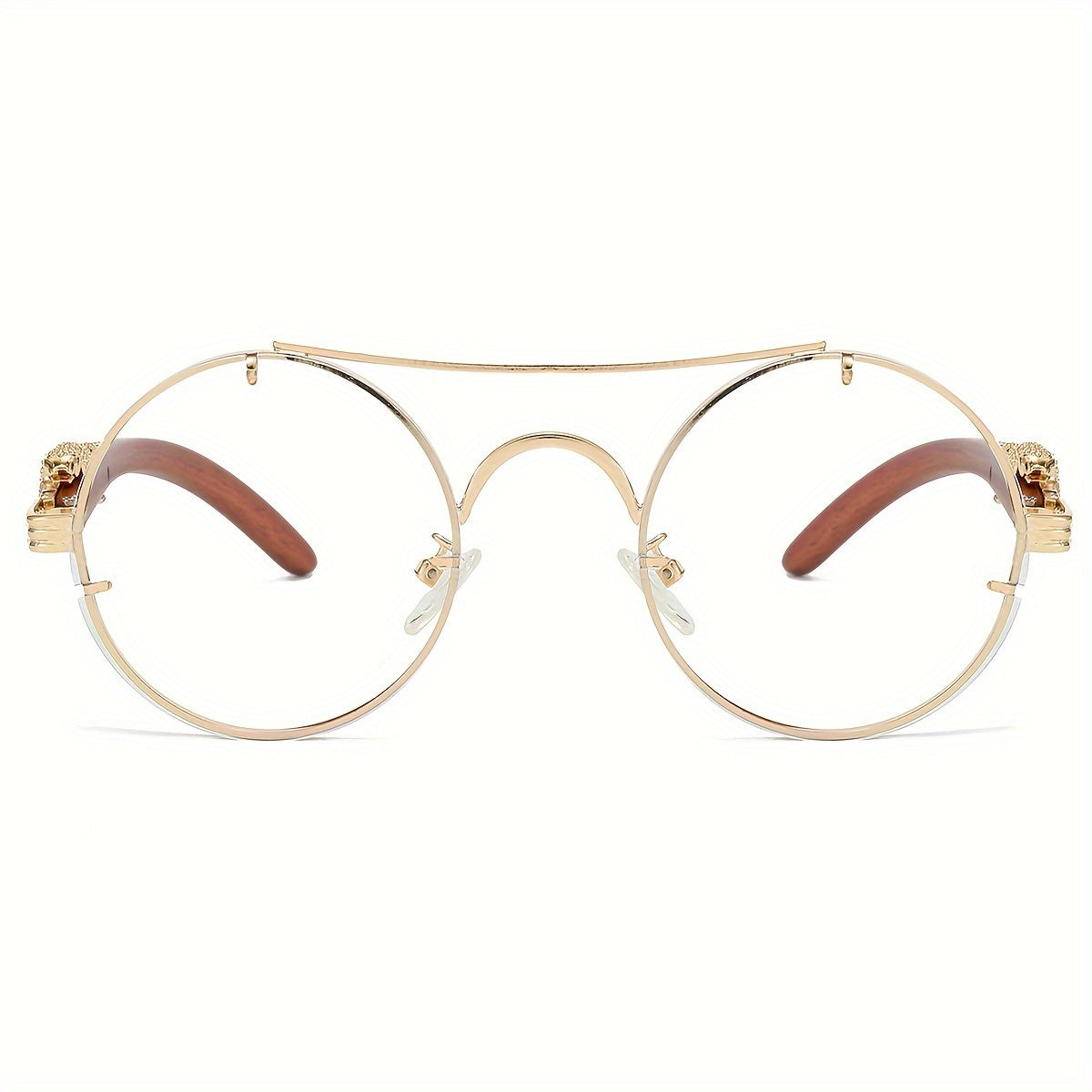 Gafas redondas unisex con doble puente, montura de metal, lentes de policarbonato antirreflejos con degradado, ideales para escalada y deportes, con bisagras con detalle de leopardo, ideales para fotografía callejera y regal